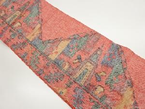 手織り真綿紬抽象模様織出し名古屋帯